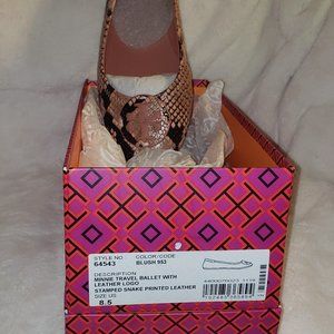 Tory Burch Women's Minnie Travel Ballet Flats, Embossed Leather  in Blush/